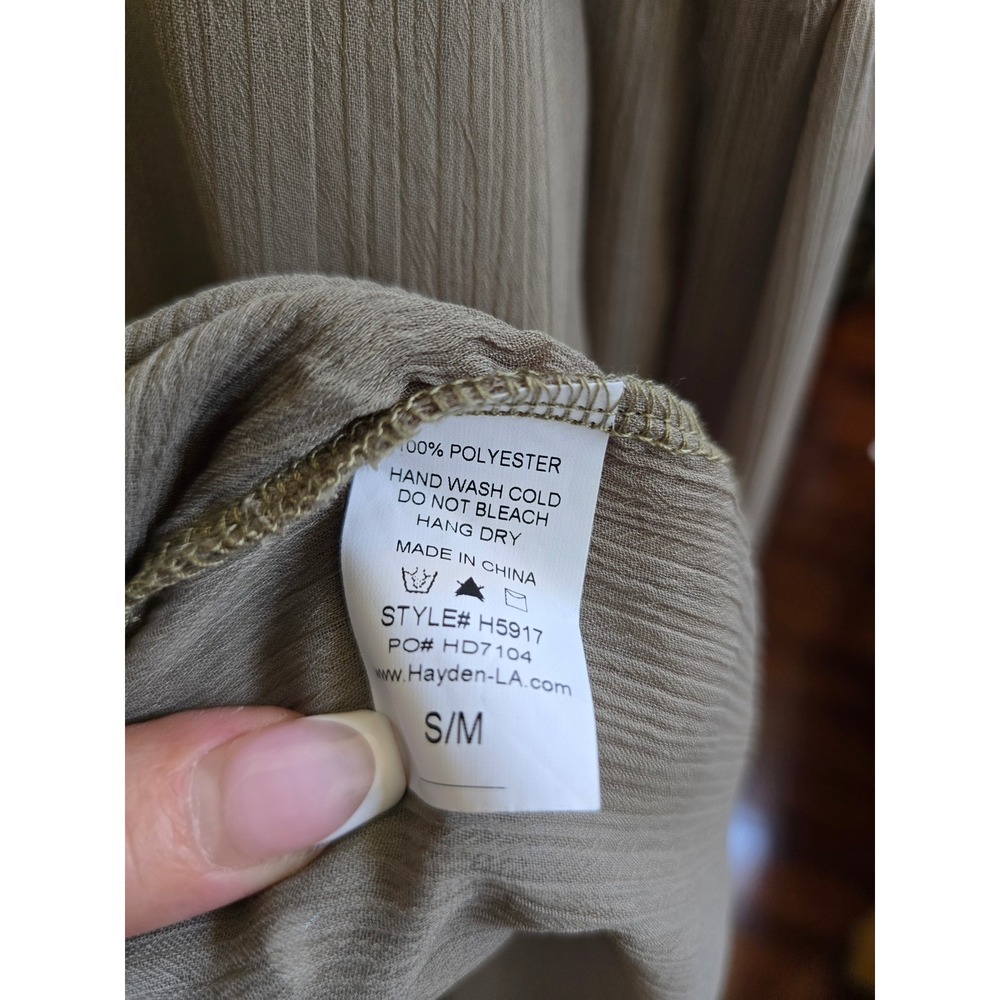 Hayden Los Angeles Taupe Embroidered Boho Tie Neck Oversized Flowy Blouse S/M - Picture 7 of 7